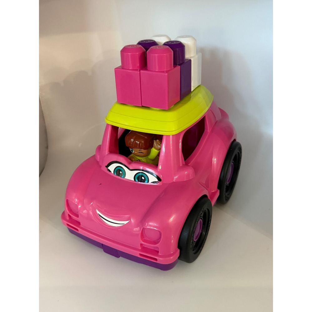 Mega Bloks First Builders Pink Convertible Car Toy Set with Figure and Blocks